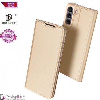 Dux Ducis dirbtinės odos viršelis - auksinės spalvos (telefonui Samsung S21 Fe)